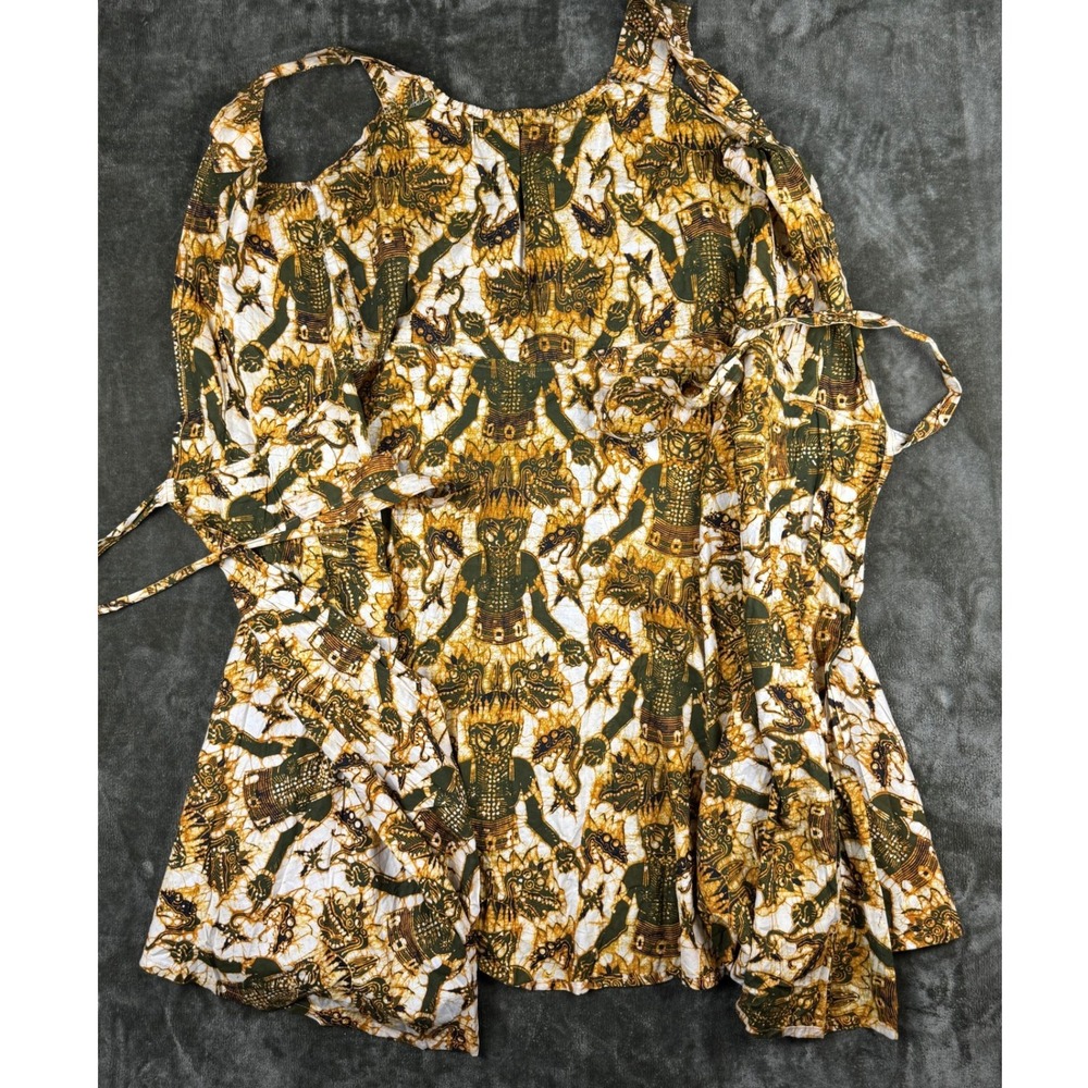 Sleeveless Mini Dress in Olive & Gold Print - Picture 5 of 9